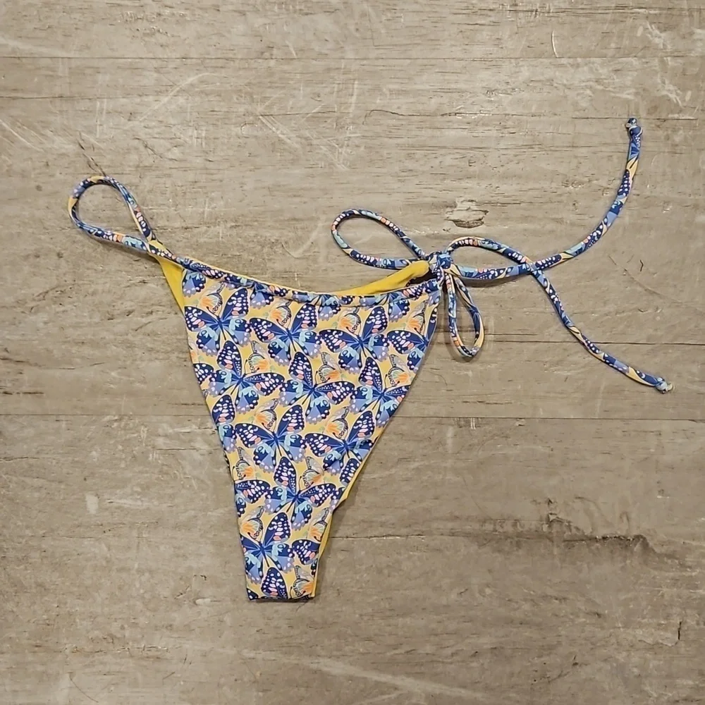 💕FRANKIES BIKINIS💕 Ziggy Skimpy String Bikini Bottom Monarch Butterfly L NWOT